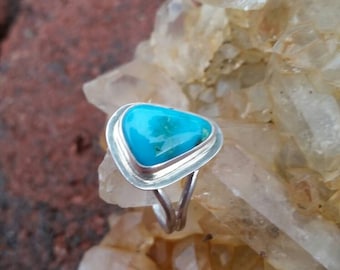 Turquoise ring, sterling silver, natural turquoise, battle mountain blue gem turquoise, ladies ring