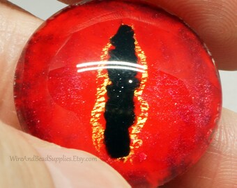 Glass Eye Red and Gold Dragon Eye Cabochon 25mm Round Hand Painted