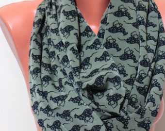 Cat Scarf Infinity Scarf Green Kitten Scarf Animal Print Scarf Women Fashion Accessories Gifts for Her