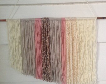 Yarn Wall Hanging, Bohemian Wall Hanging, Boho Decor, Mid Century, SouthWestern, Earth Tones, Beige, Cream,Grey,Pink, Photo Prop