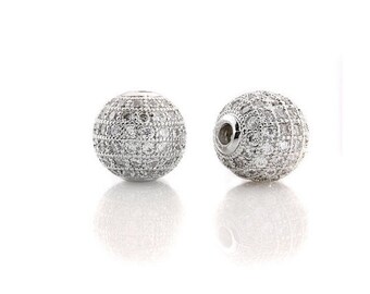 Pave CZ Round Micro Silver Plated Beads 8MM-12 MM & 18MM