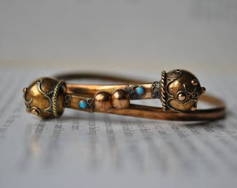 Antique Victorian Gold Filled Bangle - 1860s Etruscan Revival Bracelet, Bypass Bracelet, Size Small, Free Shipping