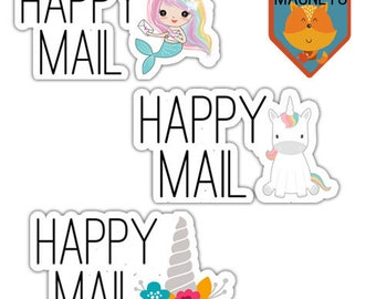 Happy Mail Stickers, Set of 5, Package Stickers, Fun Mail, Stickers, 3 Design Options