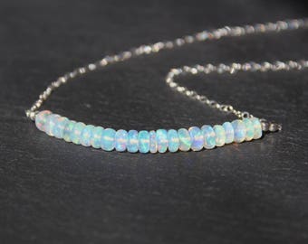 Opal Necklace, October Birthstone, Ethiopian Opal Necklace, Opal Choker, White Opal Necklace, Dainty gemstone opal choker, Sterling Silver