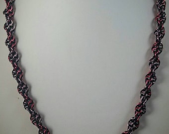Rose, Pink, and Black Double Helix DNA Chainmaille Necklace Chainmail