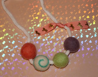 Unicorn Felted wool Ball Necklace