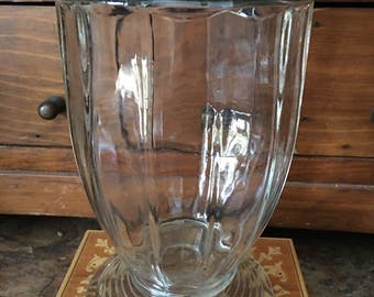 Kitchen Storage - Footed Glass Container with Green Metal Cap - Vintage