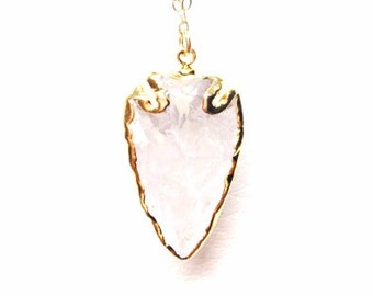 Crystal quartz arrowhead necklace