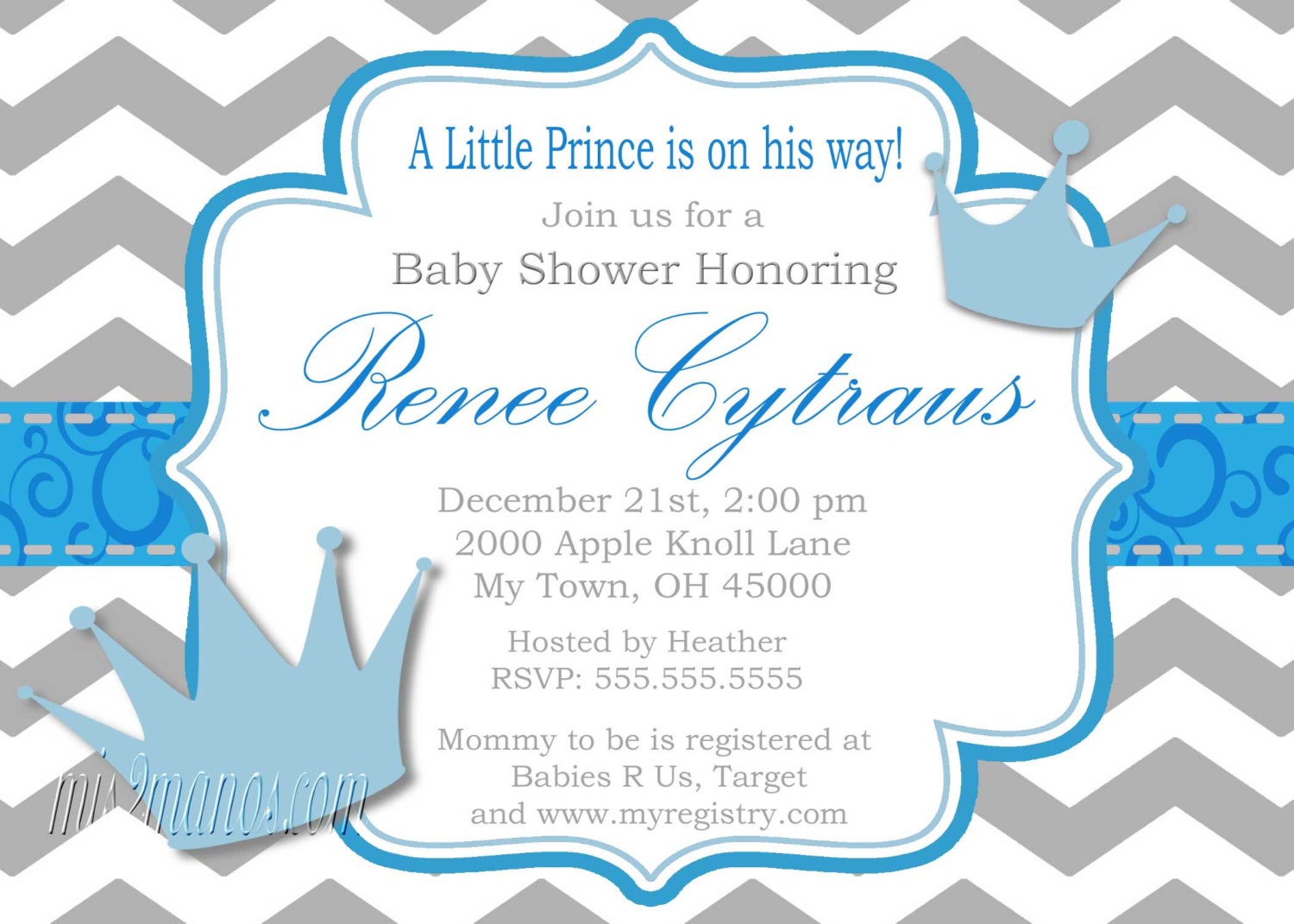 Little Prince Baby Shower Invitation Digital File Baby Shower
