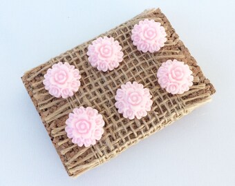Set of 6 Pink Flower push pins, thumb tacks