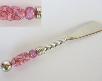 Canape, Dip, Pate, Butter Knife. featuring handmade artisan lampwork beads by Chrys Art Glass