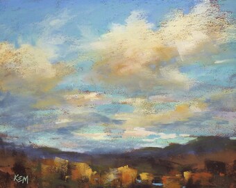 Dramatic Contemporary Colorado Landscape Sunset Original Pastel Painting 9x12