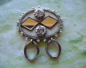 old very cool vintage pendant charm with Rhinestones and mirrors