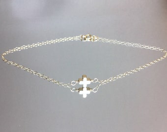 Delicate gold anklet, gold anklet, gold cross clover anklet, dainty gold anklet, thin gold filled anklet, 14k gold fill ankle, gold anklet