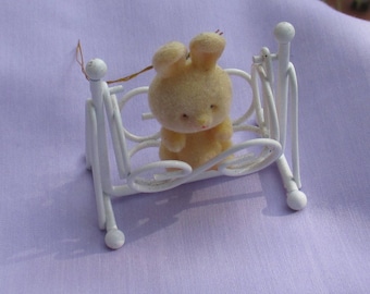 Retro Flocked Bunny In Movable Swing Easter Ornament Decoration