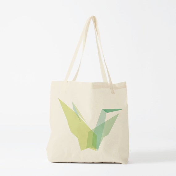 Tote Bag Green Origami, canvas bag, groceries bag, laptop bag, school bag, cotton bag, travel bag, gift for coworker, novelty gift.