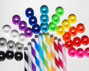 18 Colored Grommets With 18 Matching Colored Straws for DIY Mason Jar Cups, Tumblers, Silicone Grommets Food Safe, Rubber Grommets