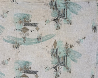 Mid Century Drapery Fabric Remnant Atomic Design 80 by 50 Inches