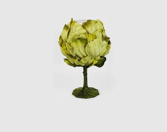 Green Floral Goblet, Wine Glass, Cup, Flower, 15 oz., Fairy, Wedding, Woodland Cup, Renaissance Faire, Birthday, Drinkware, Mug