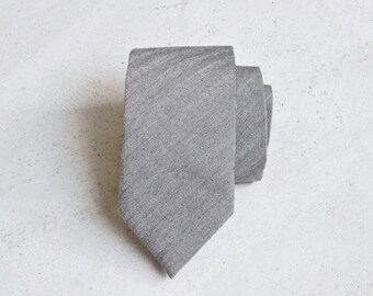 Grey Herringbone Wool Skinny Tie