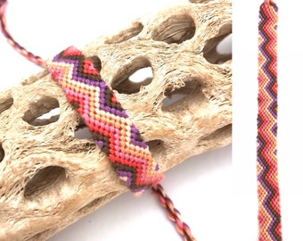 Friendship bracelet - woven - knotted - zigzag - striped - handmade - macrame - string - cotton - embroidery floss - thread - pink - purple
