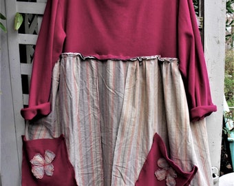 Upstyled Tunic/ Sweater Top Tunic/ Patch Pockets/ Casual Funwear/ Upcycled Thrift/ Plus Size Tunic-Dress/ Sheerfab Handmade