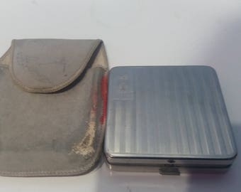 Vintage 1960's coty compact with original bag, small ladies silvertone compact with mirror, 60's makeup mirror
