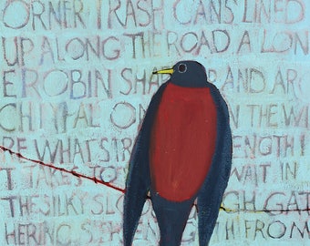 Archetypal, Original Robin Painting with Text