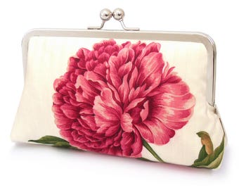 Pink peony clutch purse, wedding flower bag, bridal bridesmaid gift
