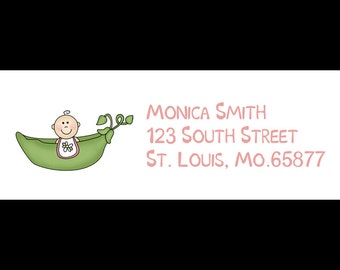 30 Return Address Labels - Baby Shower - Pink Sweet Pea