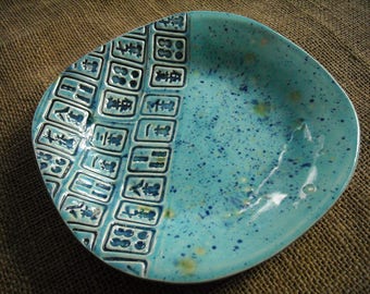 Blue Mahjong Pottery - Large Mahjong Bowl - Oriental Serving Dish - Oriental Pottery - Chinese Pottery - Gift Idea - Mahjong Dish