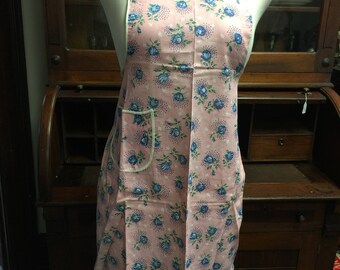Vintage Pink with Blue, White and Green Flowers Apron