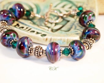 KALEIDOSCOPE Lampwork and Sterling Bracelet Artisan Lampwork Bracelet OOAK Handmade Lampwork Bracelet Artisan Jewelry Swarovski Crystals