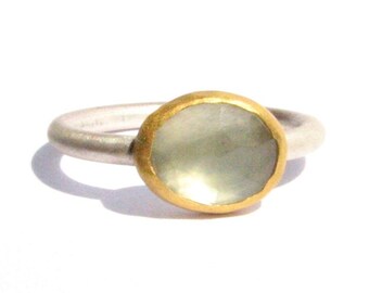 Green Prehnite Ring - 24k Solid Gold Ring - Gold Silver Prehnite Ring - Rose Cut Ring -Stackable Ring -Green Ring - 24k gold -MADE TO ORDER.