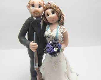 Wedding Cake Topper - CUSTOM cake topper, FUNNY cake topper, Wedding figurines, wedding topper, dog cake topper ,Nurse wedding cake topper