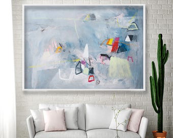 Large Abstract Art Grey Wall art Geometric art Abstract painting modern cool urban print by Duealberi