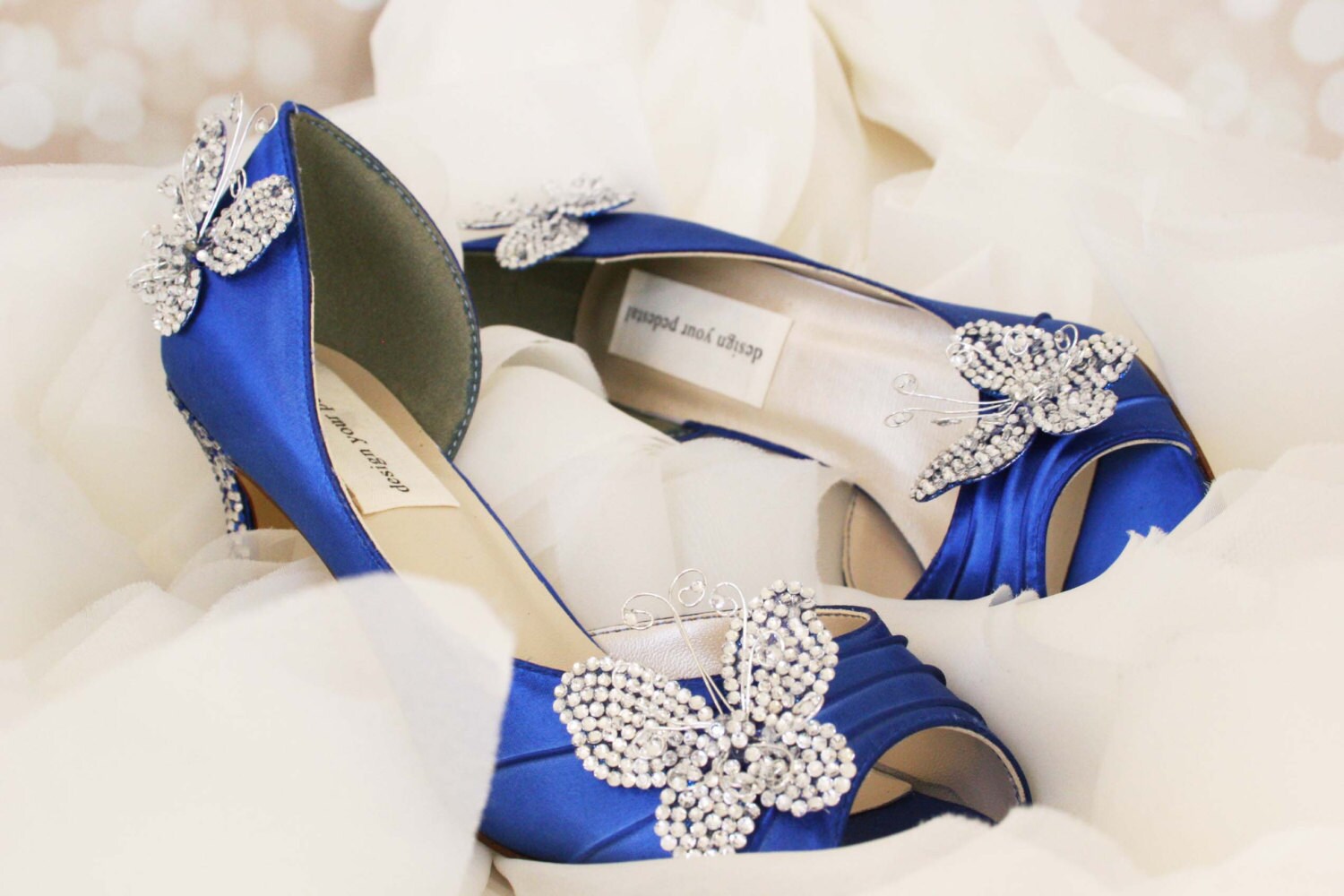 Butterfly Wedding Shoes Royal Blue Peep Toe Wedding Shoes