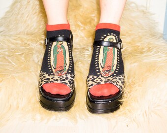 90s Leopard Print Peep Toe Platform Buckle Sandals