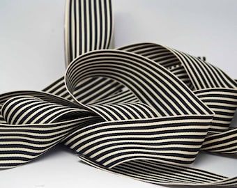 BULK Striped Grosgrain Ribbon 15 yards -- 1.5 inches -- Black Cream