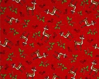 Tossed Reindeers on Red from Henry Glass Fabric's Reindeer Magic Collection