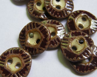 Burgundy marsala small hexagon ceramic buttons for knitters