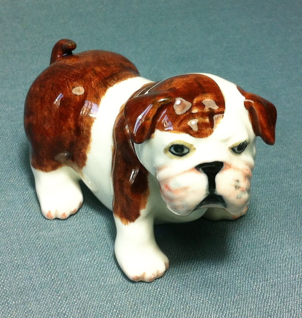 Miniature Ceramic Dog Bulldog Animal Funny Cute Little Tiny
