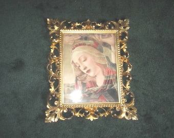 Vintage Lithograph in Gorgeous Italian Florentine 12x14 1/2 Ornate Gilt Wood Frame