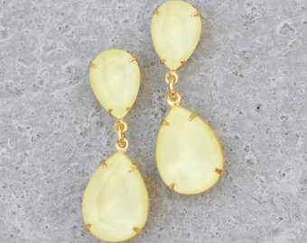 Yellow Earrings Lemon Yellow Dangle Swarovski Crystal Yellow Rhinestone Duchess Hourglass Stud Post Clip On Earring Yellow Bridesmaid Bride