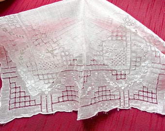 Antique Handkerchief - Madeira Embroidery - Woman's Hankie - White with Silver Embroidery - Wedding - Lacy Hankie - Linen - Intricate Lace