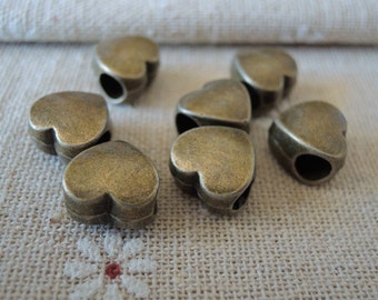 10pcs 11mm Antique Bronze Heart bead with big hole ( A179)