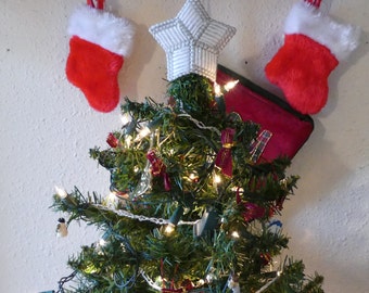 3 Inch Silver And White Christmas Tree Star Keepsake Decoration, Silver And White Plastic Canvas Star Tree Topper, One Of A Kind Star Topper