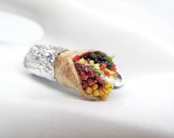 Burrito Charm, Breakfast Burrito Charm, Burrito Necklace, Beef Burrito Charm, Food Necklace, Miniature Food Jewelry, Food Charms