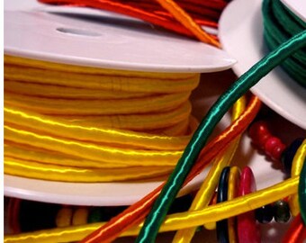 Yellow SILK cord, Wrapped Silk Satin Cord rope 3.5 mm thick, organic natural hand spun silk, polyester core, for Jewelry