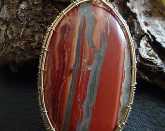 Huge womens pendant,Handmade wired pendant,Red River Jasper Pendant,Red Jasper,Bronze Pendant,Huge Red Jasper pendant Wired in bronze